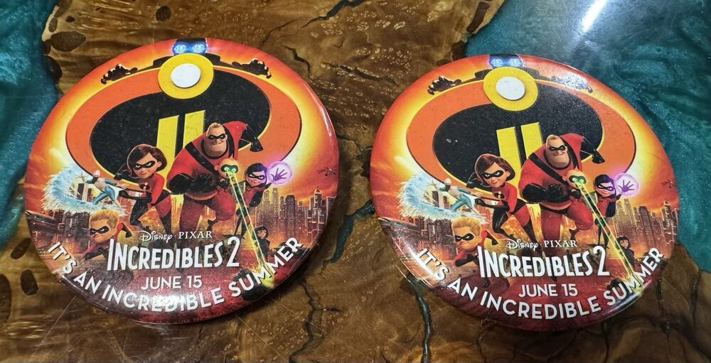 Disney Pixar Incredibles 2 "It's An Incredible Summer" Release Button 2 Set